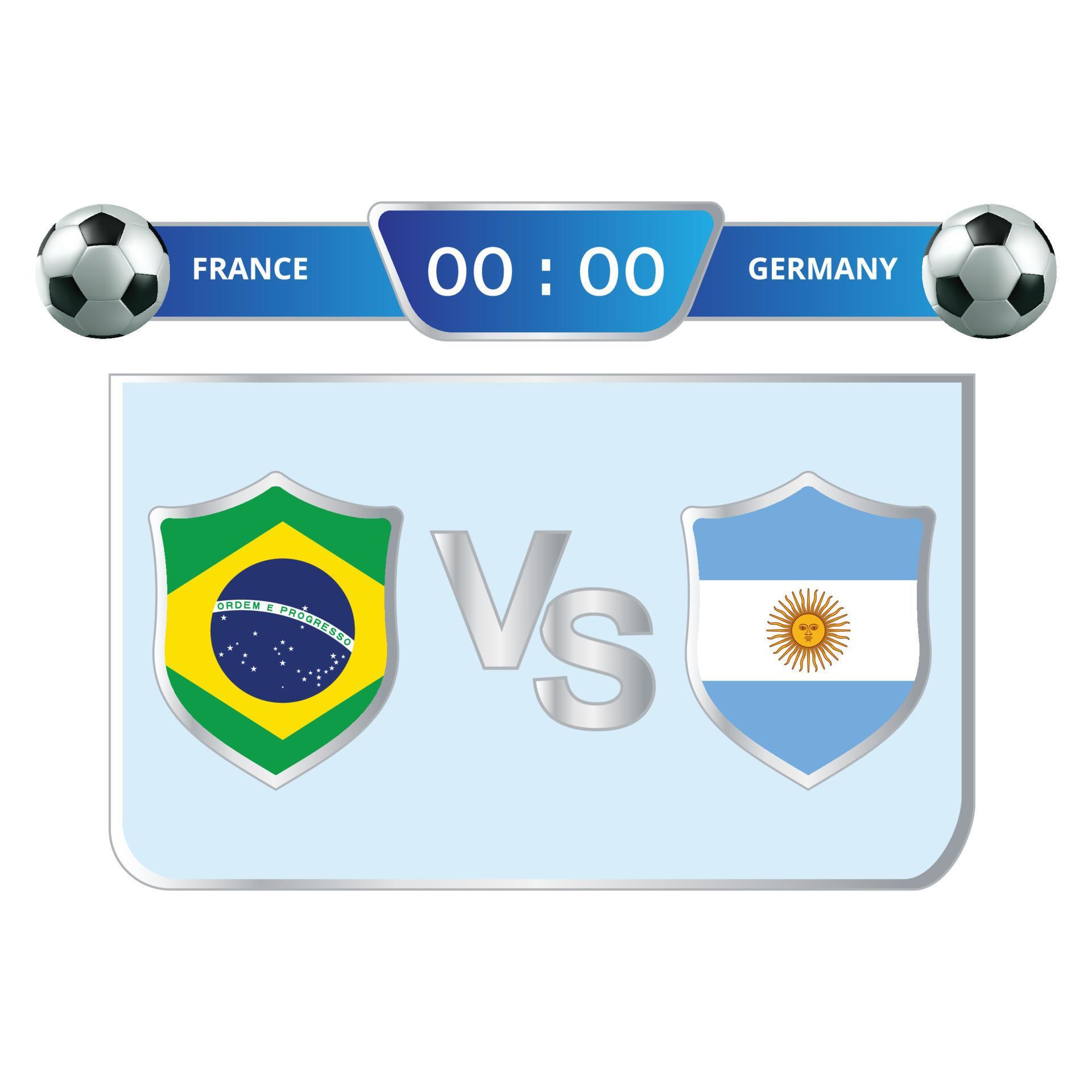 coleção elegante de placar de jogo de futebol. placar de futebol com sombra  de cor azul. placar esportivo com a bandeira nacional. argentina vs brasil  combina a terceira sobreposição inferior com um